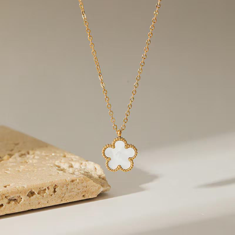 Five Leaf Clover Flower Necklace Lucky Charm Necklace 18K Gold Plated Pendant Minimalist Necklace, Gift for Wife  Everyday Wear Jewelry