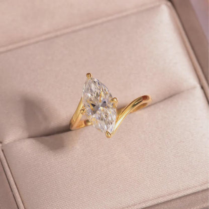 Marquise Moissanite Toi et Moi Ring, Two Stone Engagement Ring, Crossover Ring, Yellow Gold, Bridal Ring, Anniversary Gift for Her
