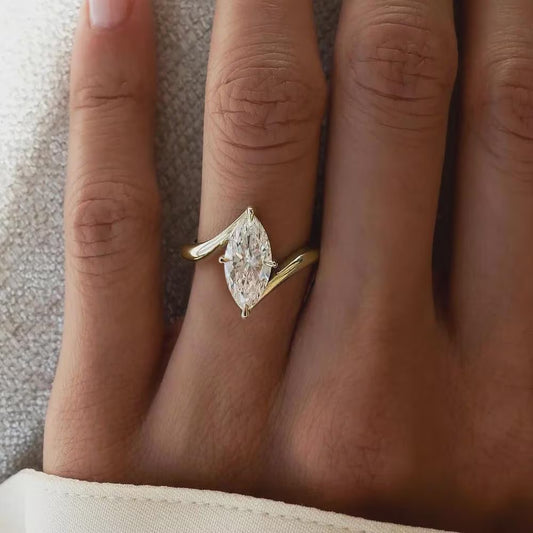 Marquise Moissanite Toi et Moi Ring, Two Stone Engagement Ring, Crossover Ring, Yellow Gold, Bridal Ring, Anniversary Gift for Her