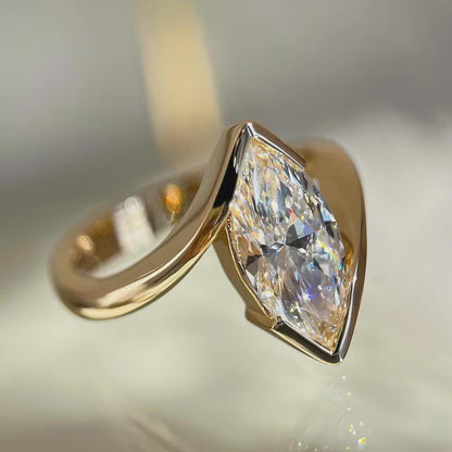 Marquise Moissanite Toi et Moi Ring, Two Stone Engagement Ring, Crossover Ring, Yellow Gold, Bridal Ring, Anniversary Gift for Her