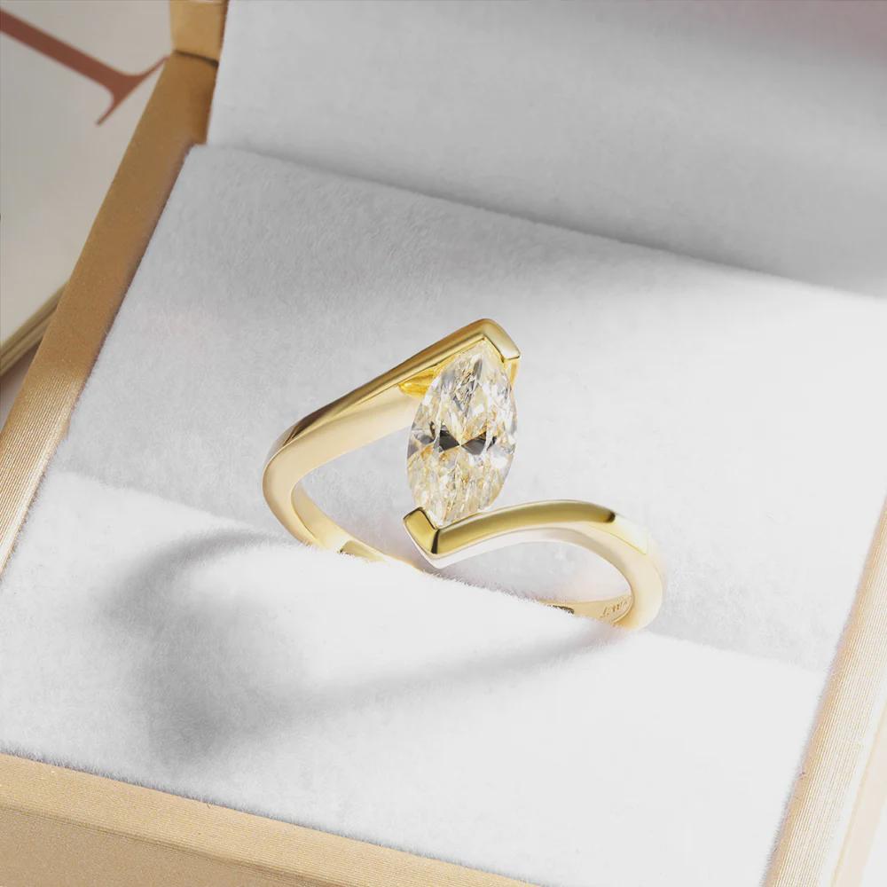 Marquise Moissanite Toi et Moi Ring, Two Stone Engagement Ring, Crossover Ring, Yellow Gold, Bridal Ring, Anniversary Gift for Her