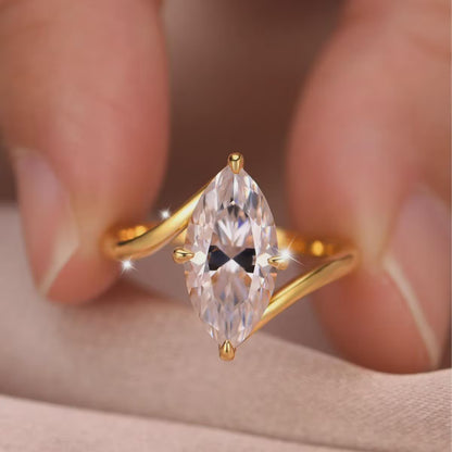 Marquise Moissanite Toi et Moi Ring, Two Stone Engagement Ring, Crossover Ring, Yellow Gold, Bridal Ring, Anniversary Gift for Her