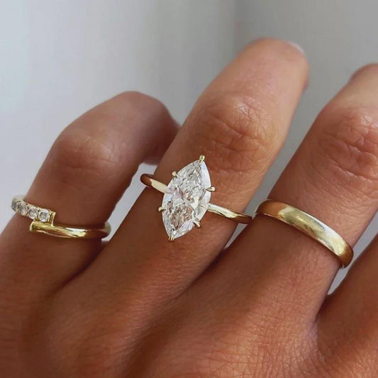 Marquise Cut Solitaire Diamond Or Moissanite Ring. Minimalist Style Perfect As Wedding, Promise, Anniversary, Or Bridal Gift Ring For Her.