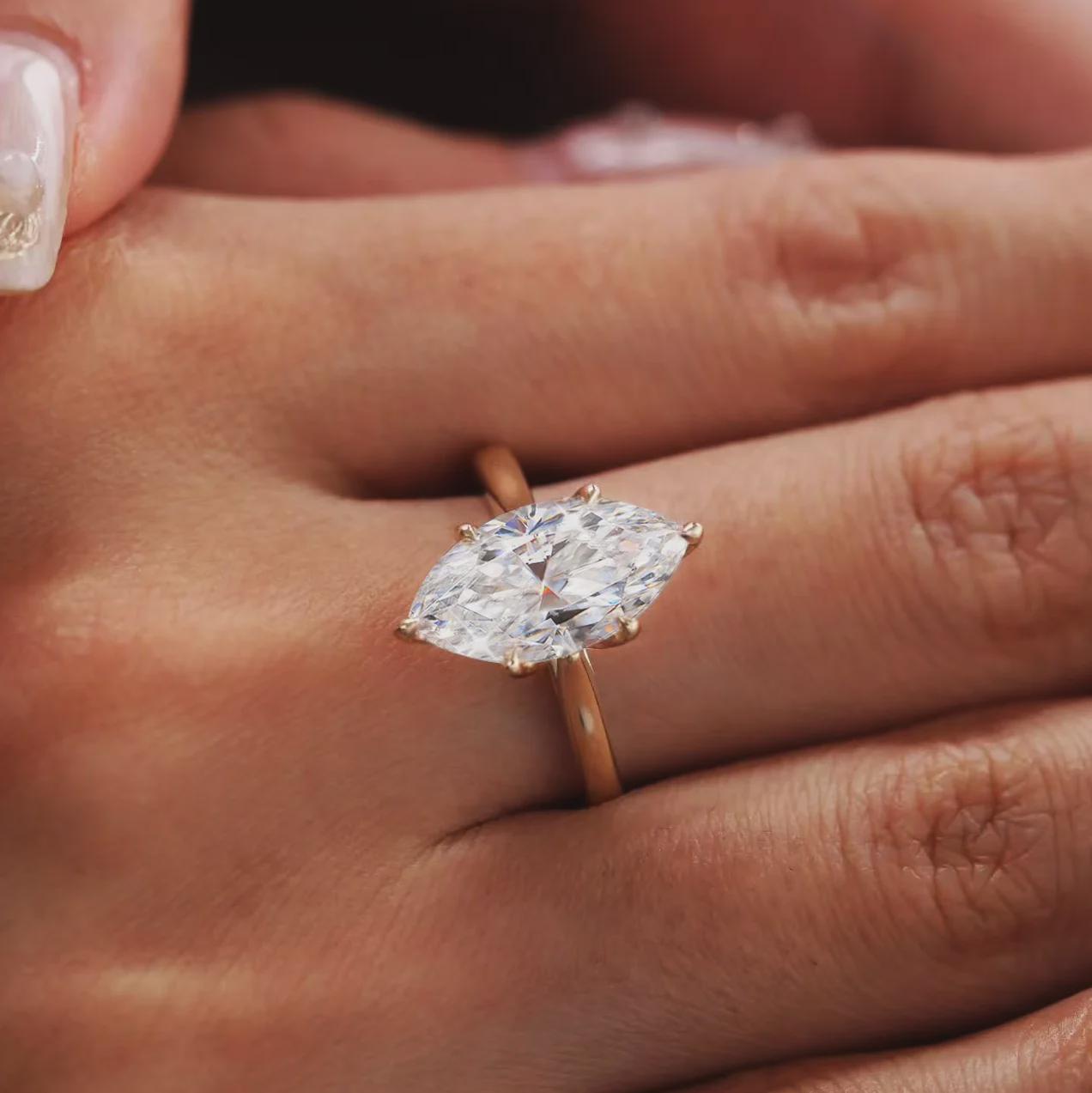 Marquise Cut Solitaire Diamond Or Moissanite Ring. Minimalist Style Perfect As Wedding, Promise, Anniversary, Or Bridal Gift Ring For Her.