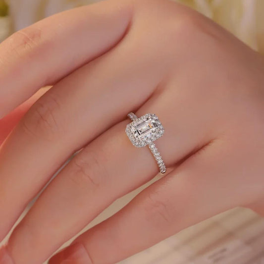2 CT Emerald Cut Moissanite Engagement Ring Halo Moissanite Diamond Ring Emerald Cut Anniversary Ring Emerald Cut Wedding Ring Gold Ring