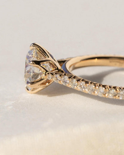 Round Cut Pave Solitaire Engagement Ring In Rose Gold. Choose Moissanite Or Diamond. Perfect Wedding, Promise, Or Anniversary Gift For Her.