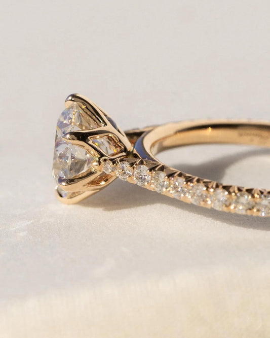 Round Cut Pave Solitaire Engagement Ring In Rose Gold. Choose Moissanite Or Diamond. Perfect Wedding, Promise, Or Anniversary Gift For Her.