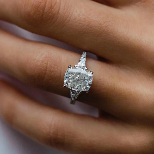 Cushion Cut Moissanite Engagement Ring, Three Stone Ring, Anniversary, Proposal, Wedding, Bridal Ring, Promise Ring, Unique Diamond Ring.