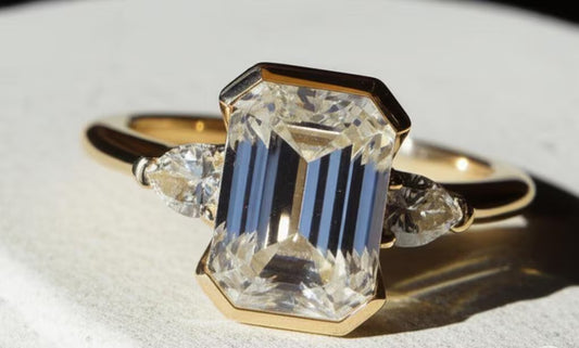 3 CT Emerald Cut Moissanite Engagement Ring, Three Stone Emerald Cut Ring, Solid Gold Wedding Ring, Anniversary Gift, Art Deco Ring.