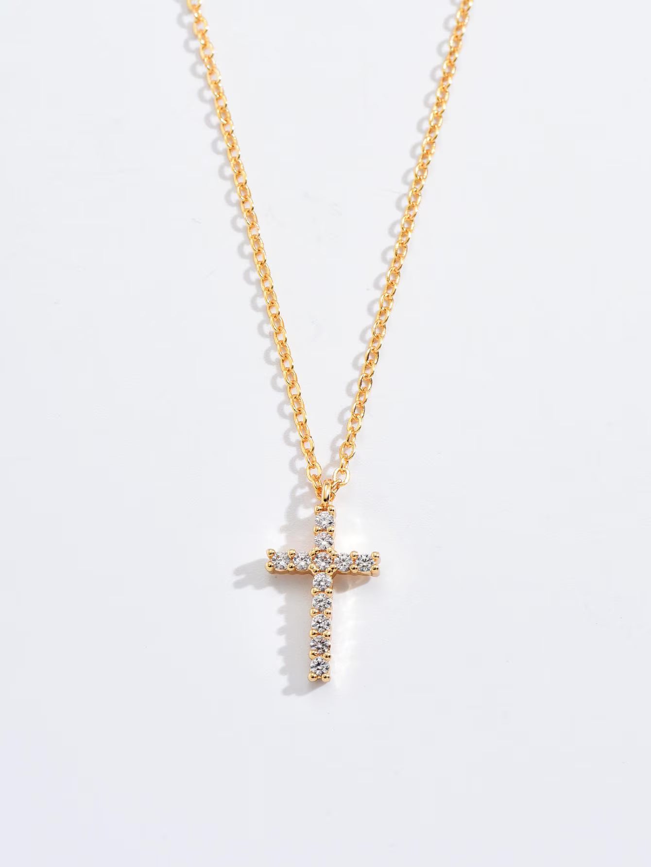 Tiny Pave Cross Necklace, Gold Plated Cross Pendant, Dainty Necklace, Christian Jewelry, Religious Gift For Her, Minimalist Necklace.