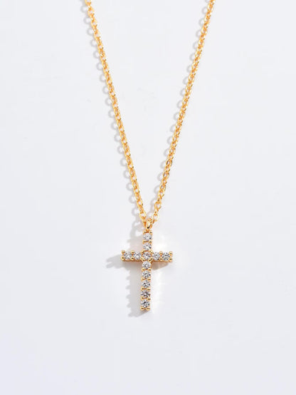 Tiny Pave Cross Necklace, Gold Plated Cross Pendant, Dainty Necklace, Christian Jewelry, Religious Gift For Her, Minimalist Necklace.