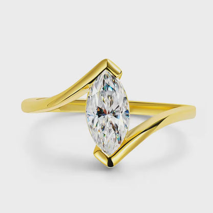 Marquise Moissanite Toi et Moi Ring, Two Stone Engagement Ring, Crossover Ring, Yellow Gold, Bridal Ring, Anniversary Gift for Her