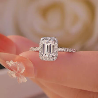 2 CT Emerald Cut Moissanite Engagement Ring Halo Moissanite Diamond Ring Emerald Cut Anniversary Ring Emerald Cut Wedding Ring Gold Ring