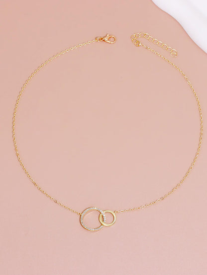 Two Rings Necklace Interlocking Circle Moissanite Necklace, 18K Gold Plated Jewelry, Minimalist Chain, Best Friend Birthday Gift for Her.