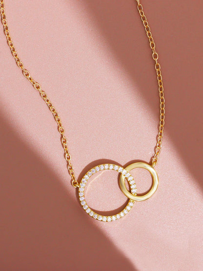 Two Rings Necklace Interlocking Circle Moissanite Necklace, 18K Gold Plated Jewelry, Minimalist Chain, Best Friend Birthday Gift for Her.