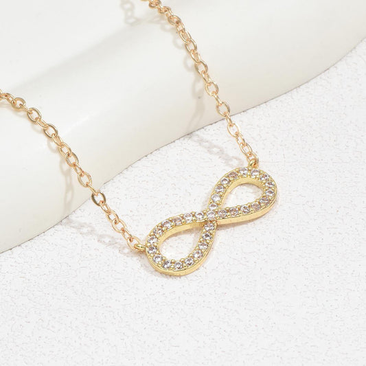 Eternal Infinity Gold Plated Necklace, 18K White Gold Plated Infinity Necklace With Moissanite, Pave Diamonds Necklace, Gift For Her.
