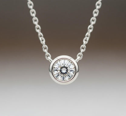 Minimalist Bezel Silver Plated Necklace, 18K White Gold Plated Solitaire Moissanite Necklace, Moissanite Bezel Pendant, Gift For Her.