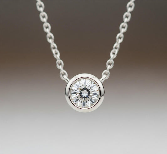 Minimalist Bezel Silver Plated Necklace, 18K White Gold Plated Solitaire Moissanite Necklace, Moissanite Bezel Pendant, Gift For Her.