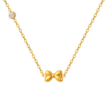 Bow Gold Plated Dainty Necklace, 18K Gold Plated Bow Pendant With Moissanite, Gift For Her, Cute Bow Jewelry, Minimalist Necklace For Her