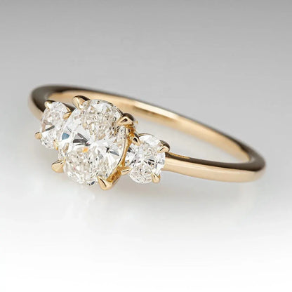 Oval Cut Three Stone Engagement Ring, Gold Engagement Ring, Diamond Ring, Promise Ring, Anniversary Gift for Her, Handmade Jewelry