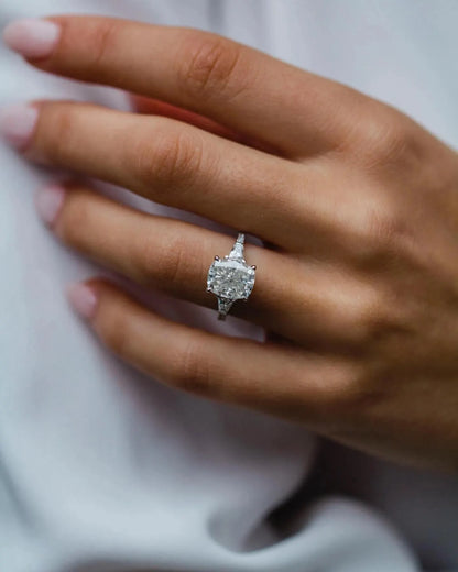 Cushion Cut Moissanite Engagement Ring, Three Stone Ring, Anniversary, Proposal, Wedding, Bridal Ring, Promise Ring, Unique Diamond Ring.