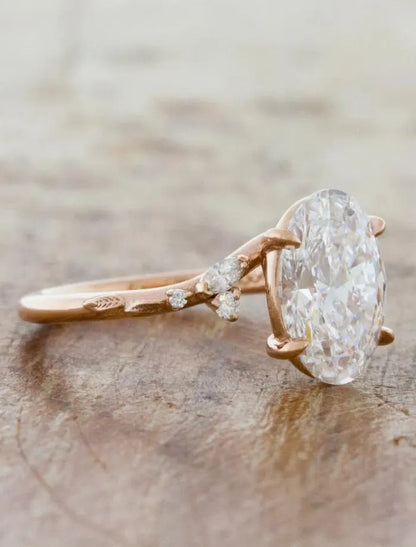 Oval Diamond Marquise Cluster Ring, Rose Gold Engagement Ring, Unique Floral Wedding Ring, Anniversary Gift, Promise Ring