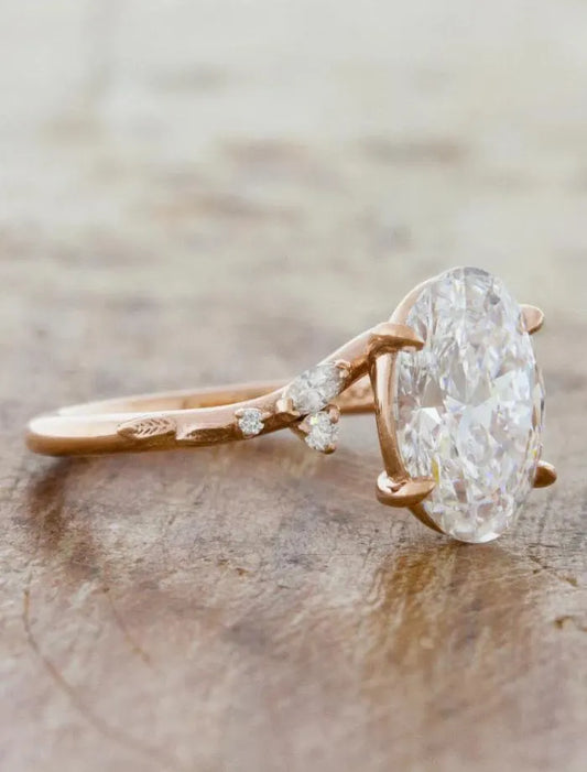 Oval Diamond Marquise Cluster Ring, Rose Gold Engagement Ring, Unique Floral Wedding Ring, Anniversary Gift, Promise Ring