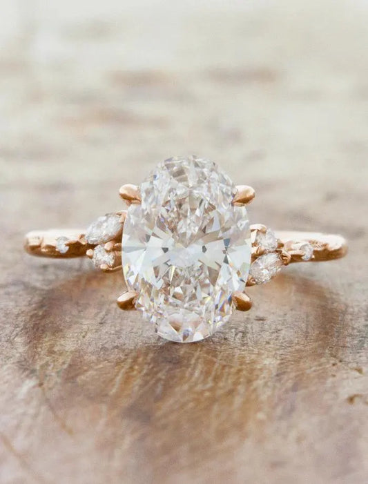 Oval Diamond Marquise Cluster Ring, Rose Gold Engagement Ring, Unique Floral Wedding Ring, Anniversary Gift, Promise Ring