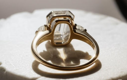 3 CT Emerald Cut Moissanite Engagement Ring, Three Stone Emerald Cut Ring, Solid Gold Wedding Ring, Anniversary Gift, Art Deco Ring.