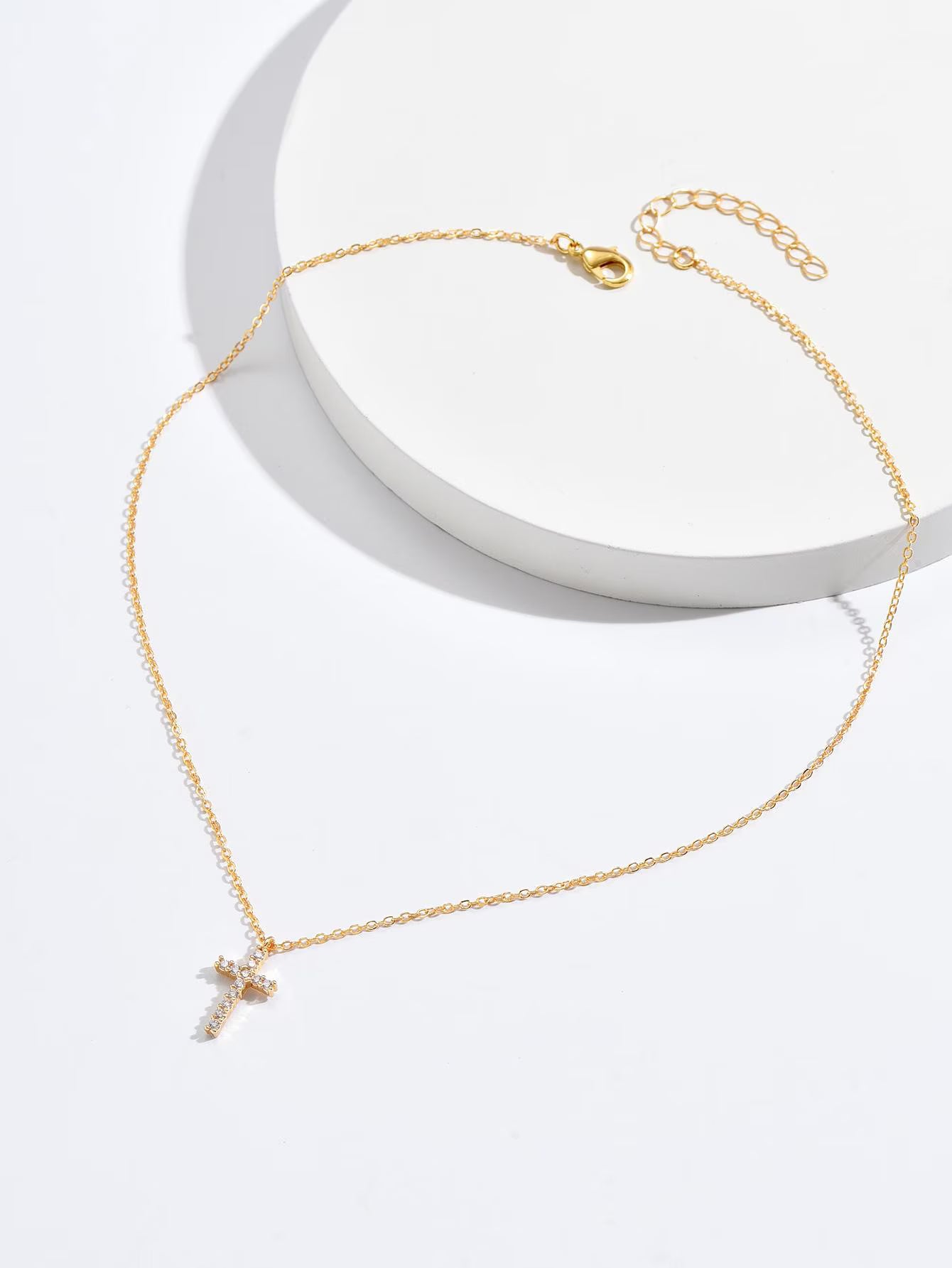 Tiny Pave Cross Necklace, Gold Plated Cross Pendant, Dainty Necklace, Christian Jewelry, Religious Gift For Her, Minimalist Necklace.