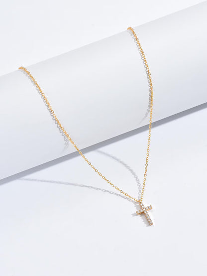 Tiny Pave Cross Necklace, Gold Plated Cross Pendant, Dainty Necklace, Christian Jewelry, Religious Gift For Her, Minimalist Necklace.