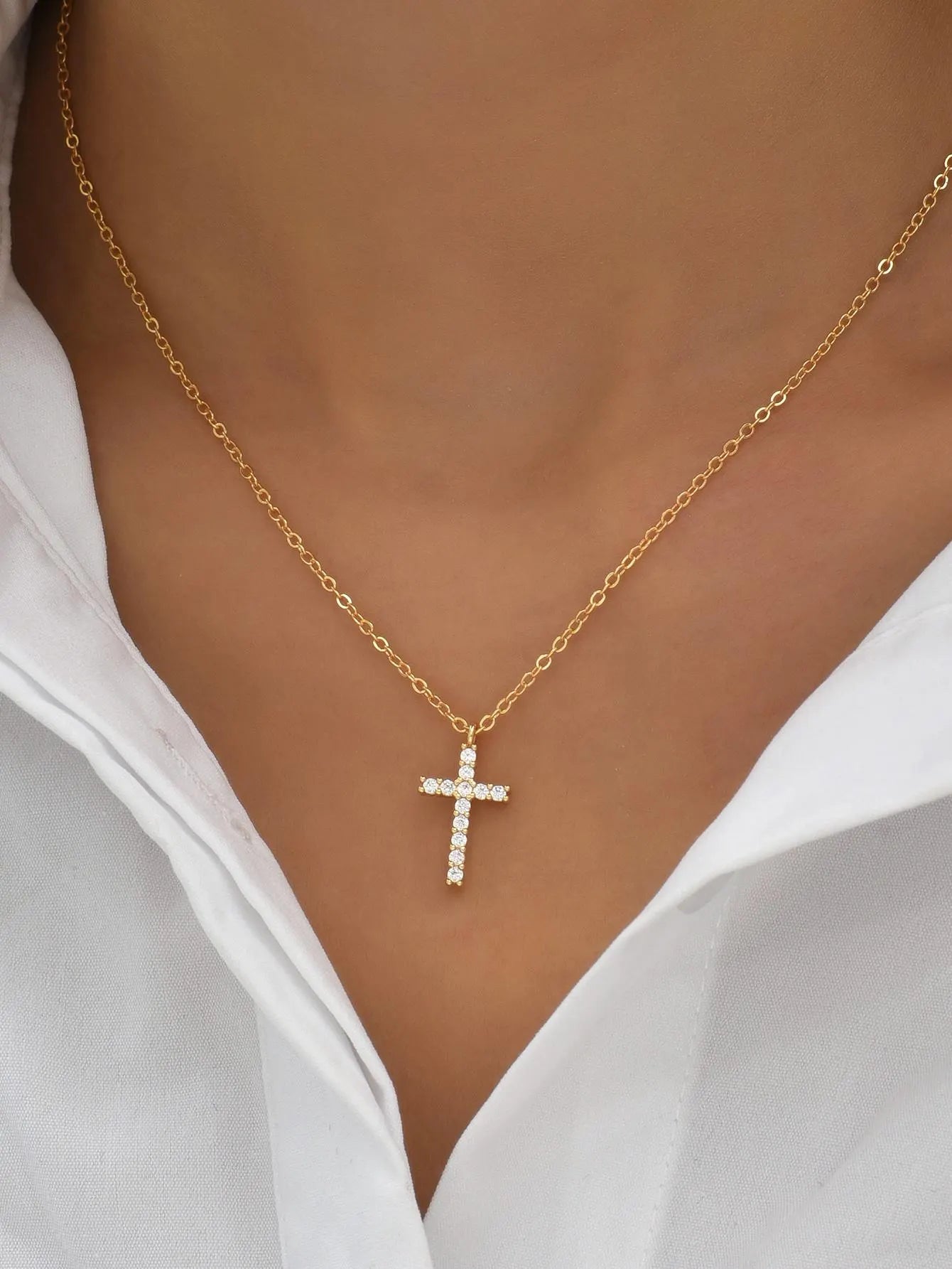 Tiny Pave Cross Necklace, Gold Plated Cross Pendant, Dainty Necklace, Christian Jewelry, Religious Gift For Her, Minimalist Necklace.