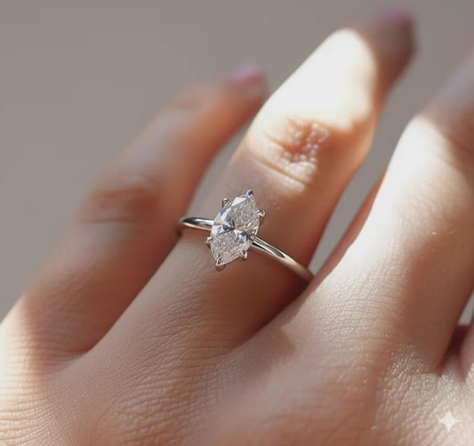 Marquise Cut Solitaire Diamond Or Moissanite Ring. Minimalist Style Perfect As Wedding, Promise, Anniversary, Or Bridal Gift Ring For Her.