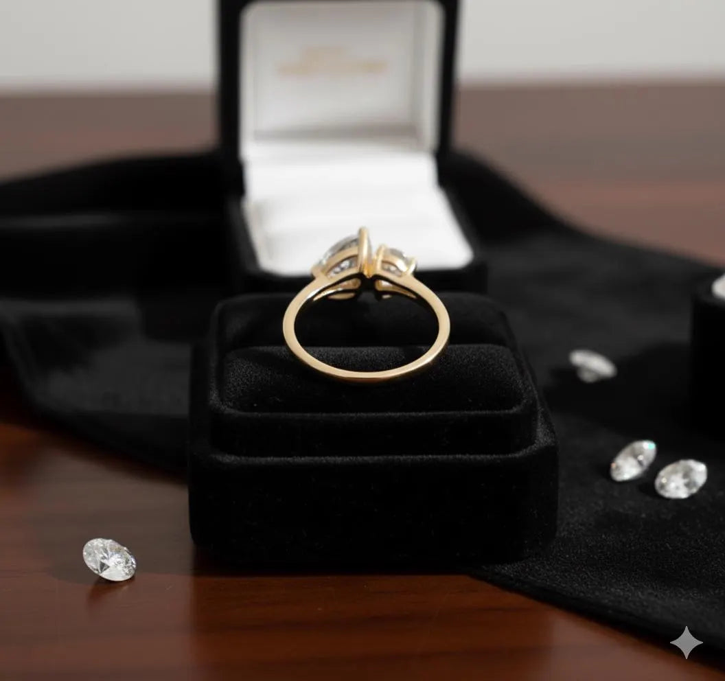 Two Stone Pear Diamond Ring, Toi et Moi Engagement Ring, Cushion and Pear Moissanite, Gold Bridal Jewelry, Anniversary Gift for Her