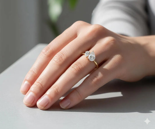 Two Stone Pear Diamond Ring, Toi et Moi Engagement Ring, Cushion and Pear Moissanite, Gold Bridal Jewelry, Anniversary Gift for Her