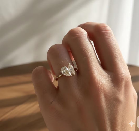 Unique Two-Stone Pear and Marquise Moissanite Engagement Ring, Gold Toi et Moi Proposal Ring, Modern Bridal Jewelry Anniversary Gift for Her