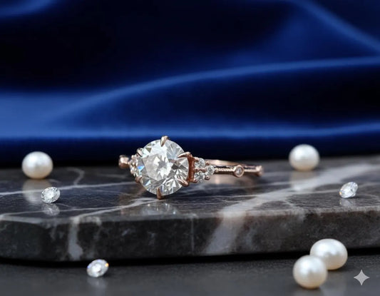 Adelaide Ring Dainty Rose Gold Engagement Ring with a Brilliant Round Moissanite, Anniversary Gift for Her
