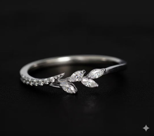 Marquise Diamond Leaf Ring, Rose Gold Engagement Ring, Dainty Vine Wedding Ring, Unique Anniversary Gift