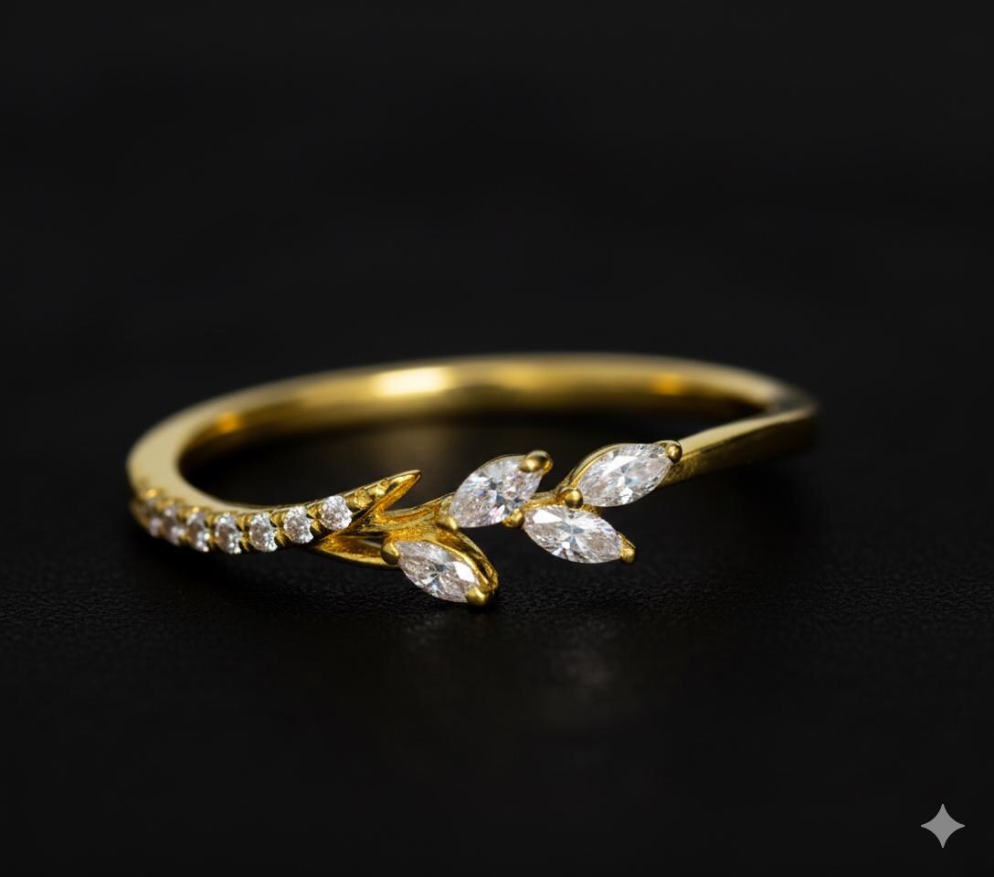 Marquise Diamond Leaf Ring, Rose Gold Engagement Ring, Dainty Vine Wedding Ring, Unique Anniversary Gift