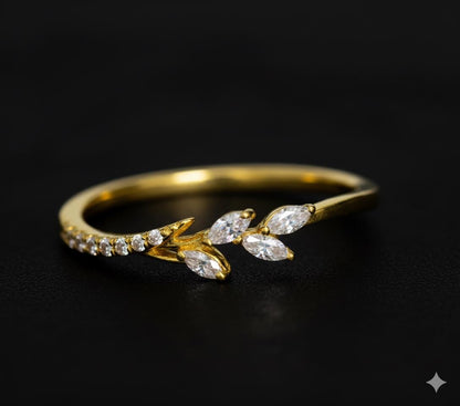 Marquise Diamond Leaf Ring, Rose Gold Engagement Ring, Dainty Vine Wedding Ring, Unique Anniversary Gift