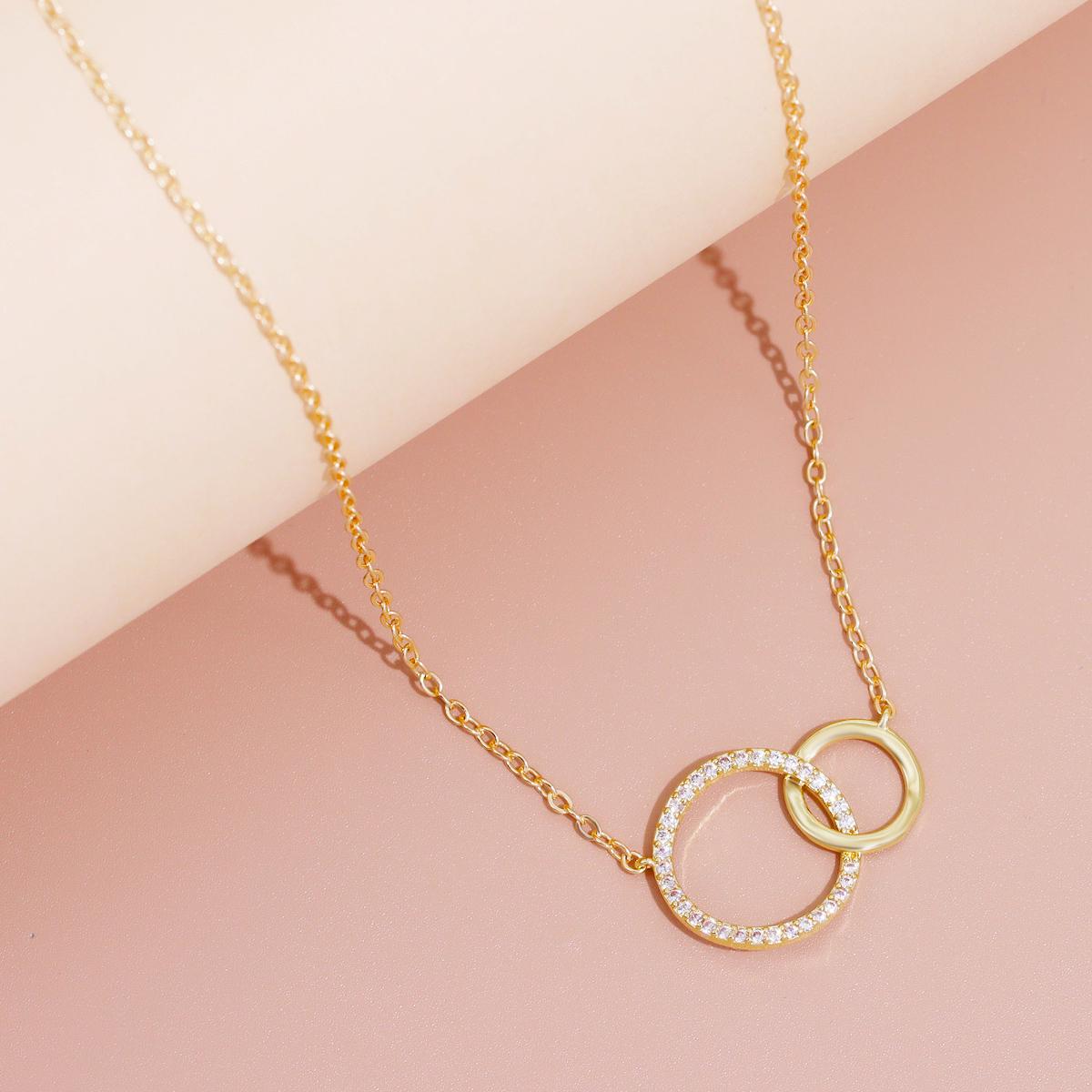 Two Rings Necklace Interlocking Circle Moissanite Necklace, 18K Gold Plated Jewelry, Minimalist Chain, Best Friend Birthday Gift for Her.