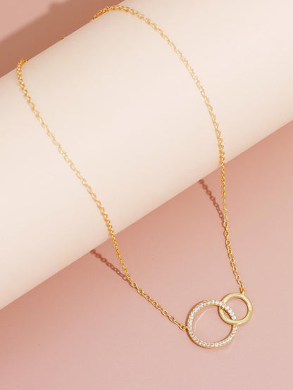 Two Rings Necklace Interlocking Circle Moissanite Necklace, 18K Gold Plated Jewelry, Minimalist Chain, Best Friend Birthday Gift for Her.