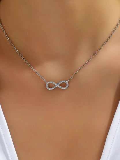 Eternal Infinity Gold Plated Necklace, 18K White Gold Plated Infinity Necklace With Moissanite, Pave Diamonds Necklace, Gift For Her.