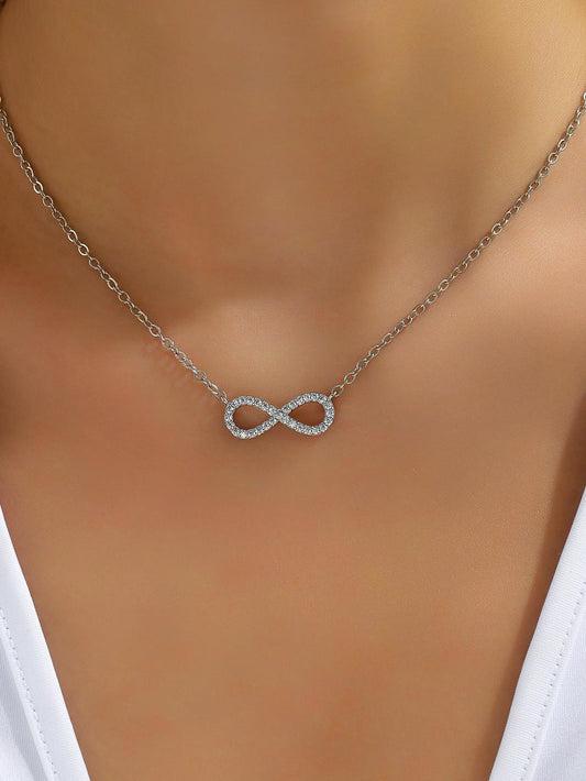 Eternal Infinity Gold Plated Necklace, 18K White Gold Plated Infinity Necklace With Moissanite, Pave Diamonds Necklace, Gift For Her.