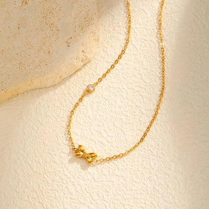 Bow Gold Plated Dainty Necklace, 18K Gold Plated Bow Pendant With Moissanite, Gift For Her, Cute Bow Jewelry, Minimalist Necklace For Her