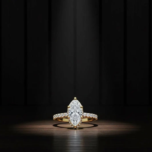 Hidden Halo Marquise Engagement Ring Mounting, Marquise Diamond Ring Setting, Gold Engagement Ring, Unique Marquise Ring, Hidden Halo Ring