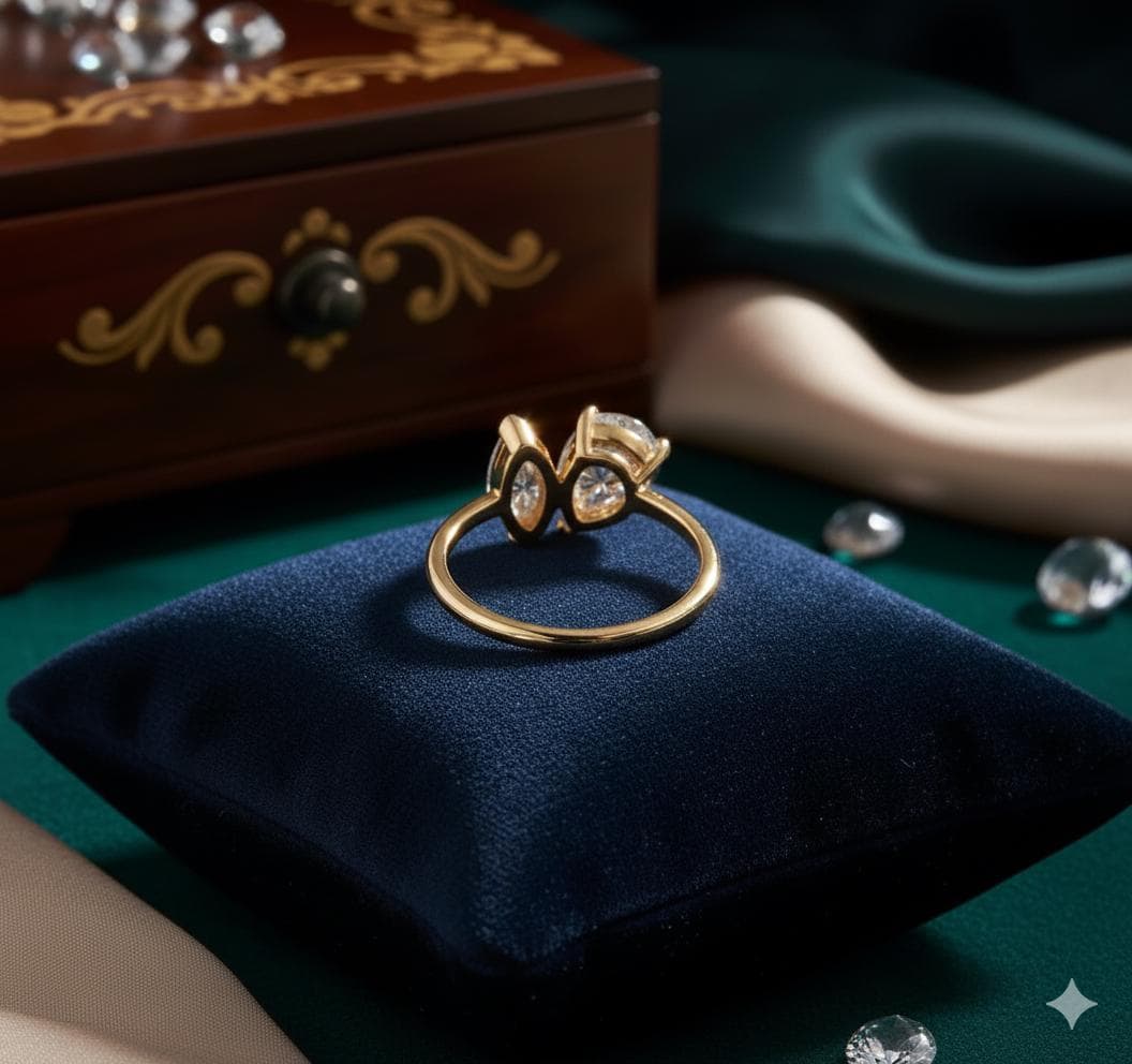 Unique Two-Stone Pear and Marquise Moissanite Engagement Ring, Gold Toi et Moi Proposal Ring, Modern Bridal Jewelry Anniversary Gift for Her
