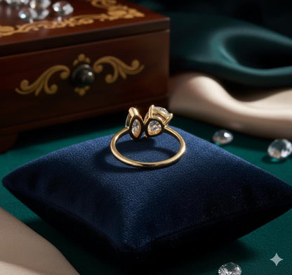 Unique Two-Stone Pear and Marquise Moissanite Engagement Ring, Gold Toi et Moi Proposal Ring, Modern Bridal Jewelry Anniversary Gift for Her