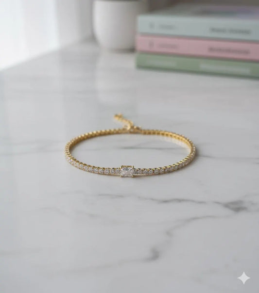 Tennis Bracelet, Gold Plated Moissanite Bracelet, Wedding Jewelry for Bride, Bridesmaid Gift, Anniversary Present, Promise Bracelet
