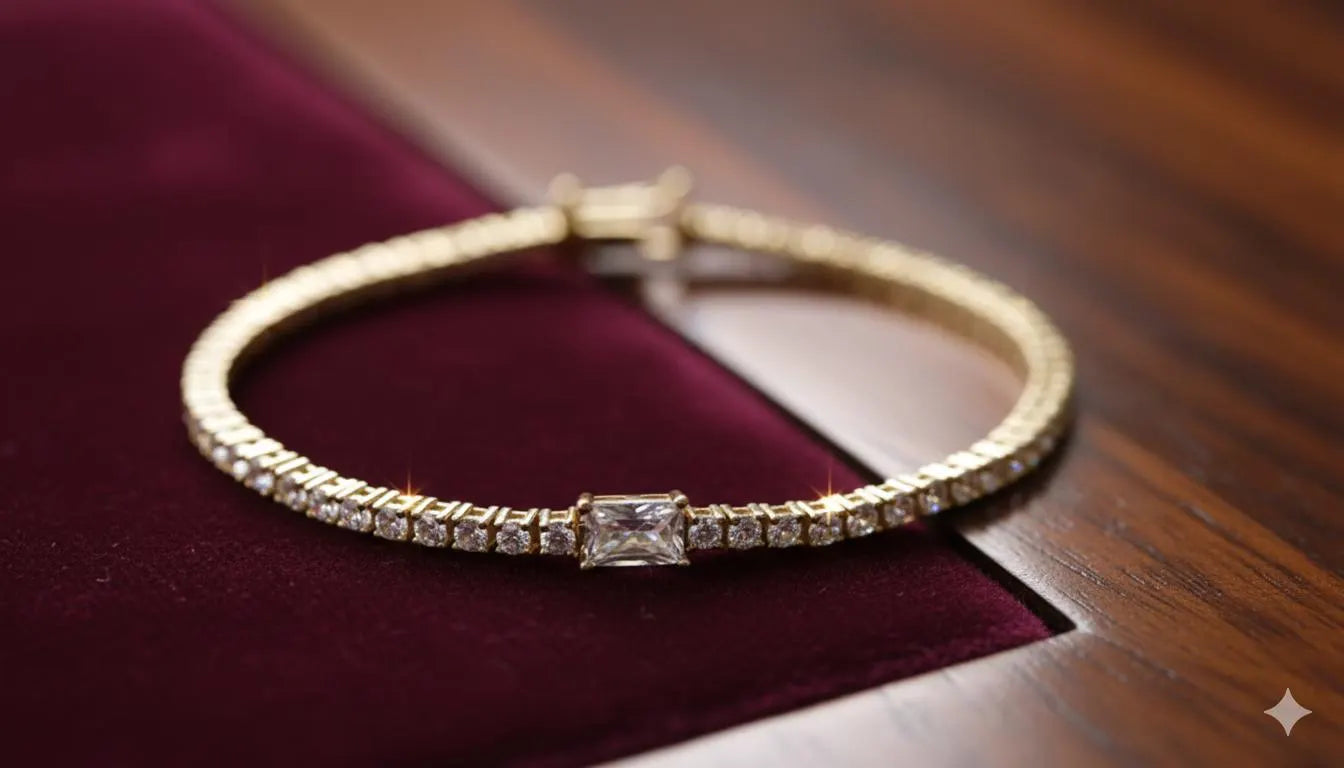 Tennis Bracelet, Gold Plated Moissanite Bracelet, Wedding Jewelry for Bride, Bridesmaid Gift, Anniversary Present, Promise Bracelet